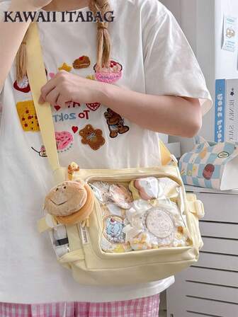 Bolso Ita pequeño y adorable para niñas con bolsillo transparente claro de 10 CM, bolso cruzado estilo japonés universitario para mujeres, monedero y bolso, bolso de hombro DIY con placa para exhibir insignias, regalo de regreso a la escuela para fans del anime, bolsa para pins de conciertos
