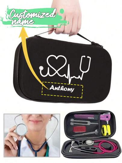 Personalização personalizada, bolsa para guardar estetoscópio em EVA, caixa para guardar estetoscópio em formato de coração fetal para gestantes, bolsa para guardar com revestimento rígido em EVA, item essencial para uso diário, piqueniques de férias, acampamento, pode ser usada como presente para colegas de classe, familiares, amigos e colegas, presente de volta às aulas