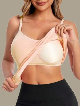 Skin-Tone Backless One-Piece Strap With Built-In Bra, Seamless Basic Top, Workout