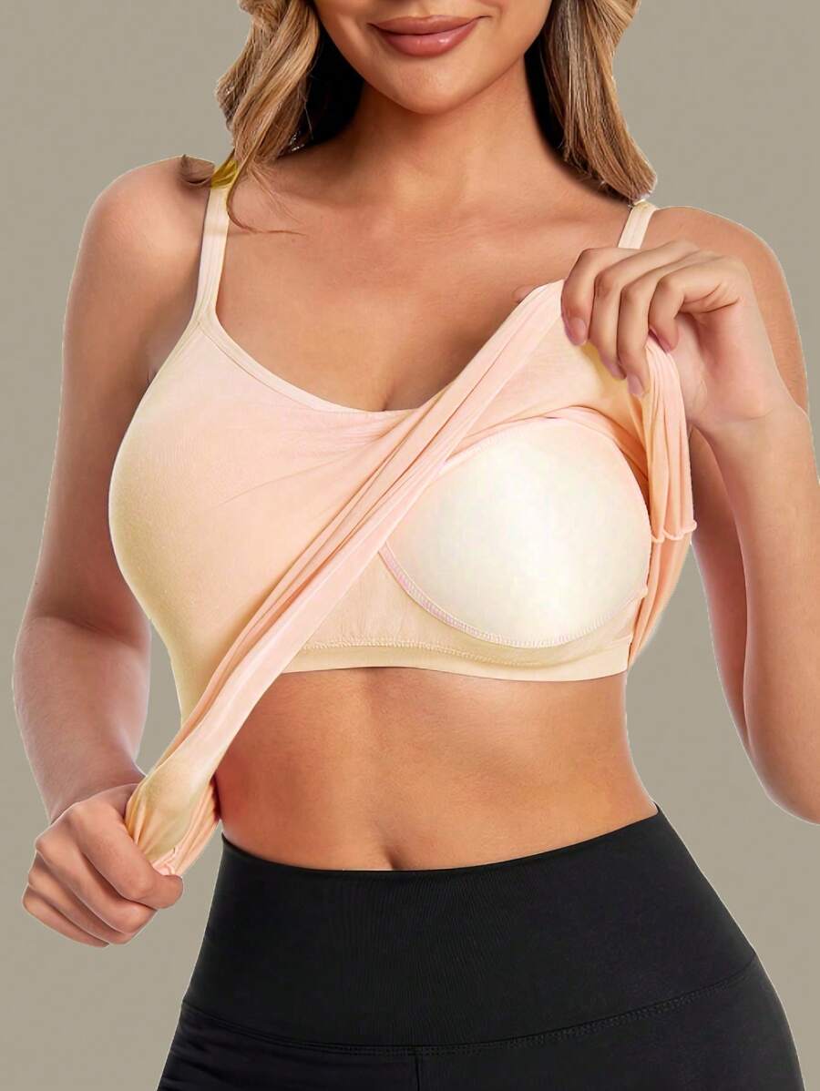 Skin-Tone Backless One-Piece Strap With Built-In Bra, Seamless Basic Top, Workout