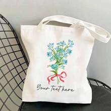 1 Piece Single-Sided Tote Bag Shoulder Bag Large Capacity Fashion Simple Casual Versatile Shopping Shopping Light Portable Class Student Bouquet Customizable Name Copywriting Personalized Unique