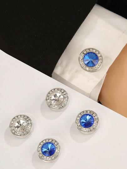 1 对男士银色复古金属圆形波浪条纹衬衫袖扣，可调节袖口固定，适合日常休闲返校使用