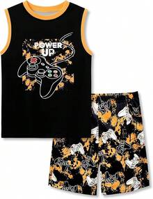 Little & Big Boys 2-Piece Cozy Summer Pajamas Black Gamer Tank Top & Shorts Cool PJ Kid Set Size 6-18 - Yellow - View 1