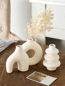 波西米亚风格 1/3 件白色陶瓷花瓶套装 - 非常适合香蒲，非常适合婚礼和家居装饰，非常适合客厅、卧室和咖啡桌的圆形中心装饰