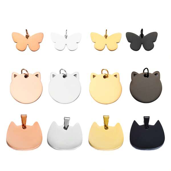 1pc Polished Stainless Steel Animal Dog Tag Charm, Cute Realistic Owl Butterfly Pendant For DIY Keychain, Bag, Car Keys, Jewelry Accessory