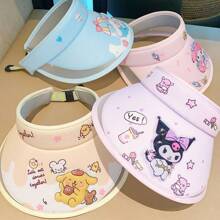 Sanrio 1PC Sanrio Cartoon Character Sun Hat, Featuring Hello Kitty, Hello Kitty, And Yugui Dog Patterns, Adjustable Polyester Fiber Top Hat, Suitable For Outdoor Activities, Cute Breathable Sun Hat, Summer Travel
