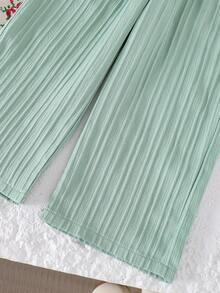 青少年女孩心形图案保暖圆领运动衫和裤子套装 - 白色 - 查看 6