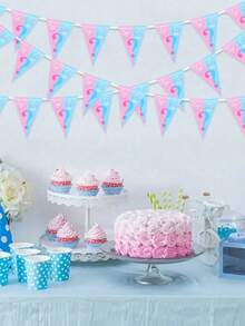 3pcs Gender Reveal Party Triangular Flags, Pink And Blue Triangular Pennants, Suitable For Gender Reveal Party Decorations, Triangular Banner - Multicolor - View 3