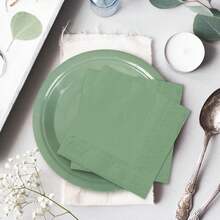 100Pcs Sage Green Tableware Set Wedding Disposable Dinnerware Set 50Pcs Paper Plates 25Pcs Napkin 25Pcs Cups For Wedding Birthday Bride Shower Party Supplies Table Decorations - 綠色 - 查看 7