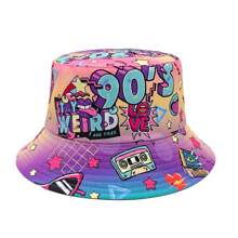 Cappello a secchiello unisex reversibile, in stile retrò anni '90 e '80, design con motivo vintage, cappello a secchiello casual da streetwear
