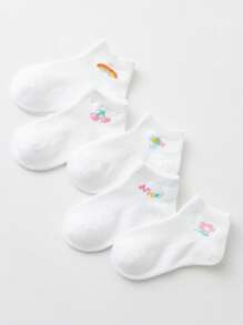 10 Pairs Random Color & Style Girl's Letter Mesh Breathable Ankle Socks, Suitable For Everyday Wear