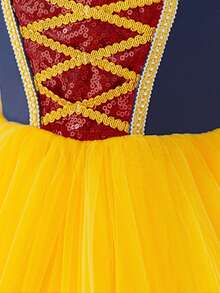 女婴泡泡袖公主薄纱派对连衣裙 - 黃色 - 查看 7