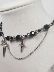 1pc Hollow Star Rivet Crystal Beaded Geometric Pendant Fringe Punk Necklace, Multi-Color Stainless Steel, Suitable For Lady's Dance, Music Festival, Party And Daily Wear Accessories - Nhiều màu - Xem 4