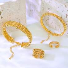24K Gold Plated Luxury Dubai Style Bangle & Ring Set, Islamic Saudi Arabia Design Jewelry For Women, Wedding Party - Bracelet Ring Set - View 7