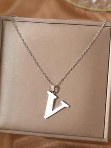 Aomogo 1 pieza Collar de acero inoxidable simple y de moda con 26 letras que no se decoloran, regalo perfecto para hombres en cumpleaños y días festivos - collar - Ver 6