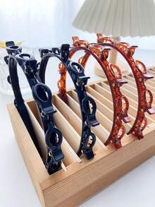 2 件女士编织头带发饰套装，简约时尚可爱女孩树脂材质多层镂空编织头带刘海夹发箍，适合日常通勤装，发髻固定，不会损坏头发，蝴蝶结配饰，女士发带头带，发饰，