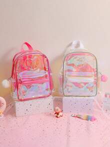 1pc Transparent Heart Design Backpack - Made Of PVC, Multiple Compartments And Practical Pockets, Zipper Closure, Travel & Everyday Use - Fashionable Accessory, Secure Zipper Closure - Multicolor - View 1