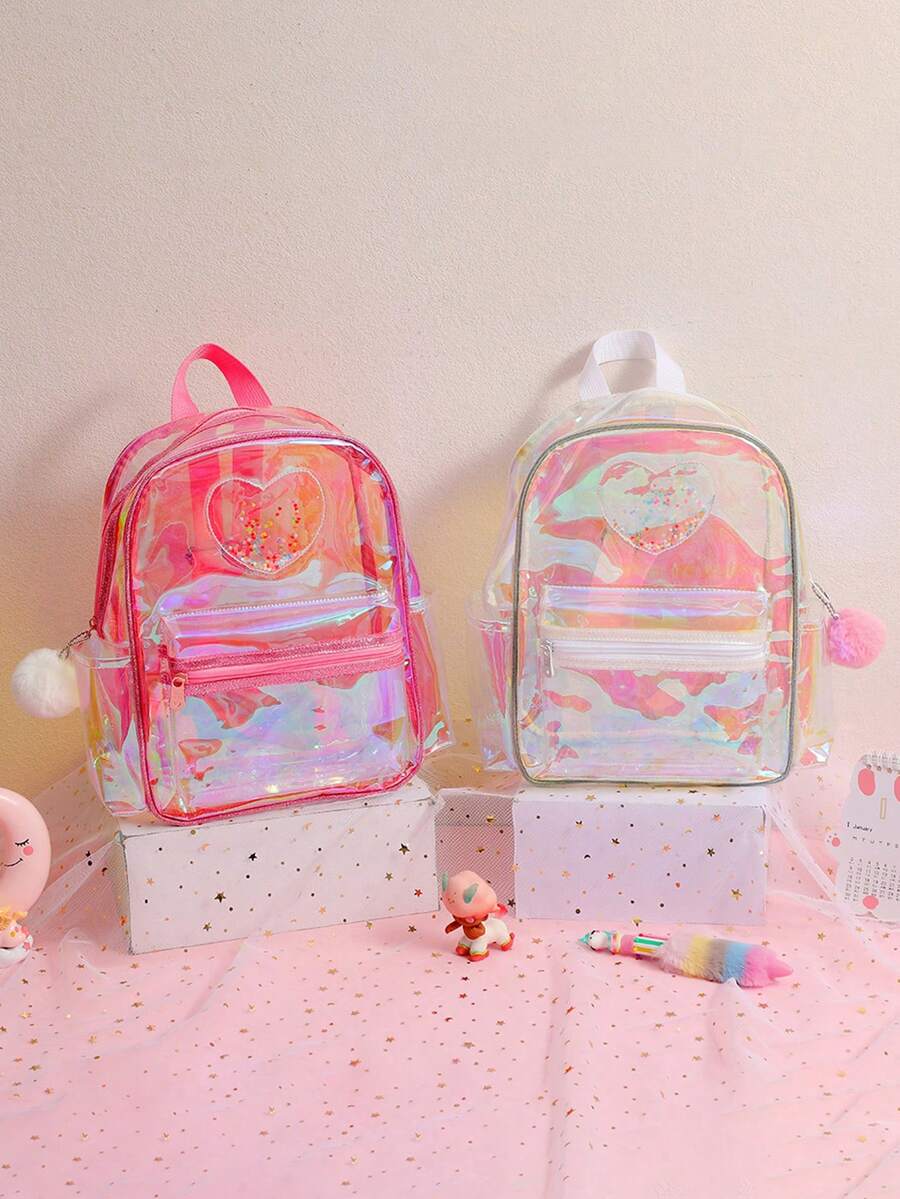 1pc Transparent Heart Design Backpack - Made Of PVC, Multiple Compartments And Practical Pockets, Zipper Closure, Travel & Everyday Use - Fashionable Accessory, Secure Zipper Closure - Multicolor - View 1