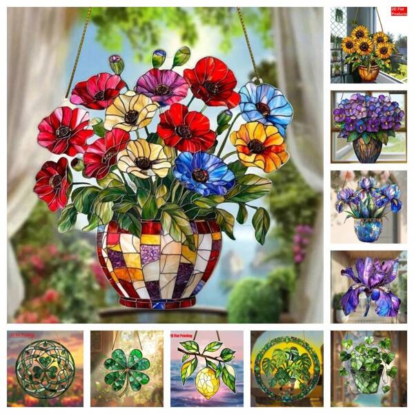 Vibrant Poppies Acrylic Sun Catcher - Sunflower Window Hanging Decor For Home & Garden, Ideal Gift For Flower Enthusiasts, No Power Needed, Perfect For Living Room, Office, And Outdoor Spaces