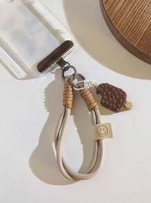 1pc Pink Watermelon Ice Cream Decoration Keychain Phone Lanyard Wrist Strap Camera Key Chain, Universal Thick Anti-Drop Phone Lanyard, Cute Ice Cream Pendant, Braided Rope Clip For Women
