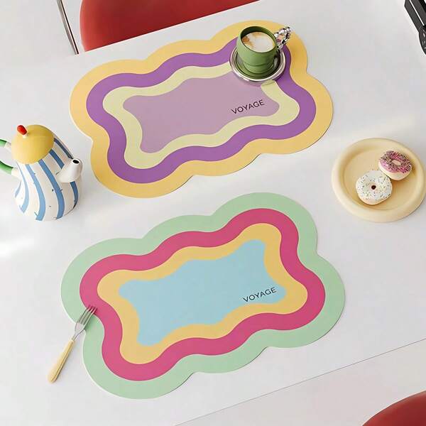 POLI Colorful Rainbow PU Placemat, Waterproof, Oil-Proof, Heat-Resistant Pad For Bowl, Plate, Cup, Table Decor