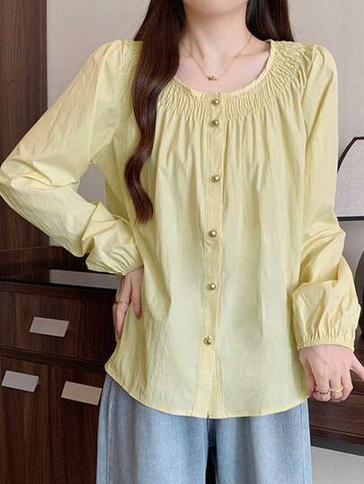 秋季新款温柔皱褶衬衫百搭宽松法式衬衫上衣