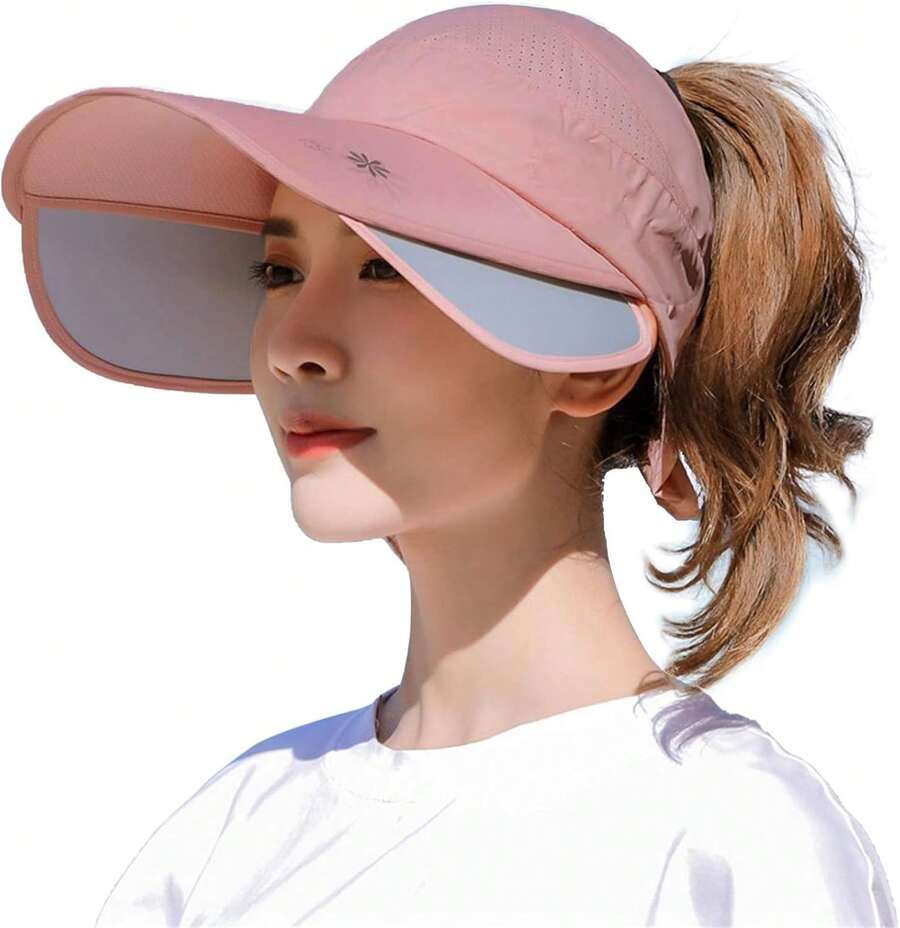 Peicees Wide Brim Visor Hat For Women Golf Visor Cap Sun Protection Hat For Beach Garden Tennis Running Sunshade Hat - Pink - View 1