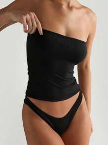 Sexy Strapless Basis Tank Top Fashion Solid Elastic Slim Fit Tube Top For Women Four Seasons Wear - Black - View 2