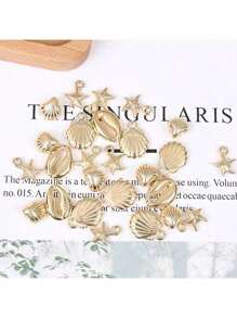 30 piezas Set mixto de abalorios CCB con estrellas de mar, conchas y nácar de oro para hacer collares y pulseras de joyería tipo playa, mar y vacaciones para bricolaje
