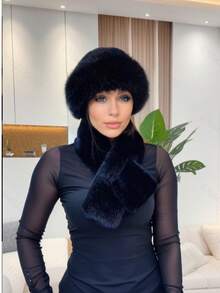 1 件欧美时尚休闲百搭蒙古帽，渔夫帽搭配人造毛皮围巾 - 彩色 - 查看 3