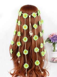 1 件女士波西米亚多色雏菊花环头带，旅行和假日发饰，节日服装装饰万圣节
