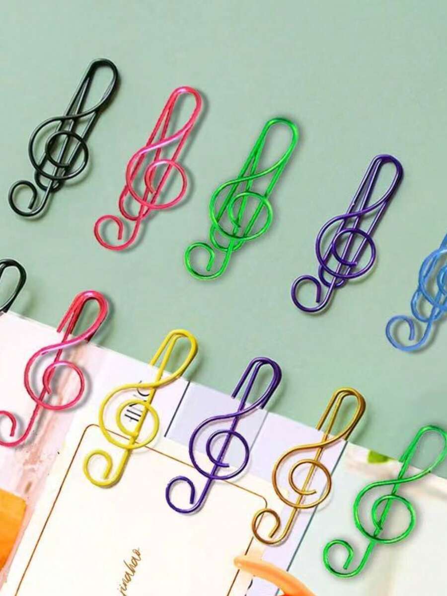 Set de 10/30/80 piezas de clips de papel con forma de nota musical, 6 colores mezclados, material de metal, accesorios de oficina con tema musical, adecuados para marcadores de libros, oficina, cuadernos escolares, útiles escolares, temporada de regreso a clases
