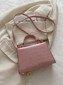 Mini Fashion Solid Color Flip-Cover PU Handbag Square Bag - Pink - View 8