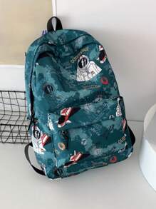 Casual Large Capacity Astronaut & Letter Print Multi-Pocket Functional Backpack, Unisex College Style Student Bookbag, Suitable For School, Study, Shopping, Travel, Back To School Season