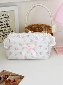 1个粉色玫瑰化妆包，可爱蕾丝边饰，可收纳化妆刷，大容量旅行洗漱包，旅行必备，适合度假、夏季、返校、旅行，女士旅行化妆包 - 粉色 - 查看 11