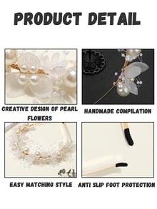 1pc Girls Elegant Pearl Flower Headband, Forest Sweet Headband, Alloy Material, Suitable For Girl, Daily Use, Ideal Choice For Gifts - Multicolor - View 4