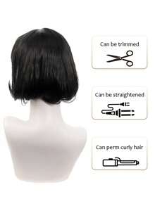 1pc Synthetic Short Straight ' Bob Wig - Costume Wig For Girls - 黑色 - 查看 3
