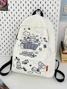 1pc Women's School Bag Commuter Bag Backpack Purse,With Multi Compartments,With Adjustable Strap,Cartoon Print,Large Capcity,For Middle/ Senior High School,Casual,Preppy,For College Students,Gift For Men Or Women - Multicolor - View 9