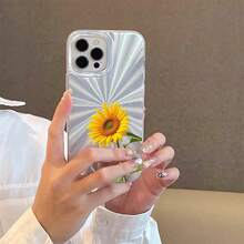 Bright Yellow Sunflower Single Bloom White Background-Angle-Changeable Firework Phone Case|Multi-Dimensional Sparkle Effect |Anti-Slip, Shockproof For IPhone [X/11/12/13/14/15/16 Pro Max], Girls Aesthetic Accessories - White - View 6