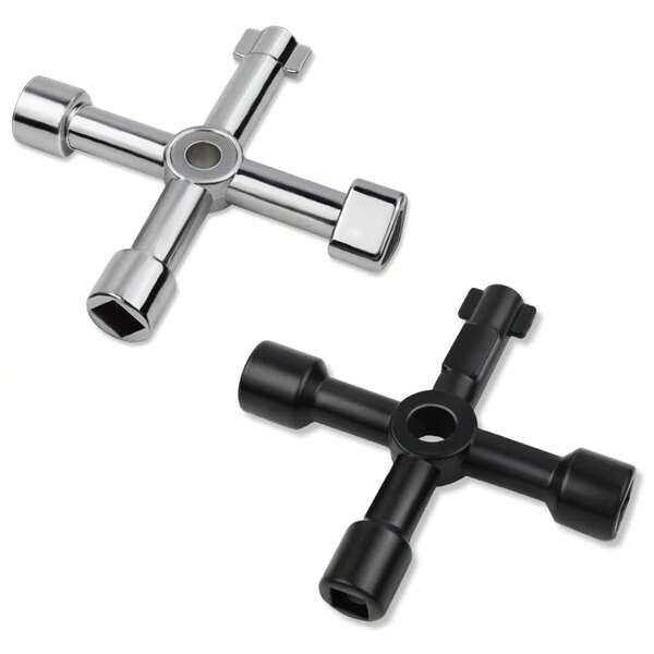 1pc Multi-Functional High Carbon Steel Key Wrench, Suitable For Electrical Cabinet, Elevator, Water Meter Valve, Cross Wrench