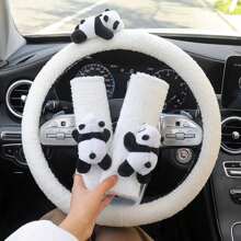 1-3pcs Cute Panda Car Steering Wheel Cover Shoulder Protection Plush Warm Handlebar Cover Internet Famous Car Interior Decoration Protective Cover