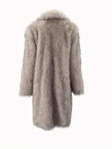 Women's Long Faux Fur Collar Warm Winter Jacket - Beige - View 2