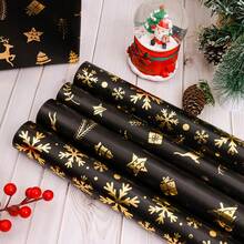 1 Rolle 5m/10m Weihnachtsgeschenkpapier mit Foliendesign, Retro Schwarz & Gold Rentier, Schneeflocke, Weihnachtsbaum
