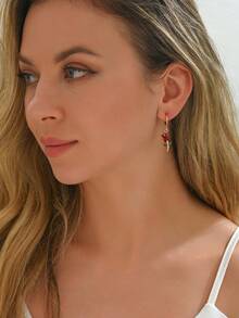 1 Pair French Fashion Copper Inlaid Cubic Zirconia Rose Flower Hoop Earrings For Women - Multicolor - View 3