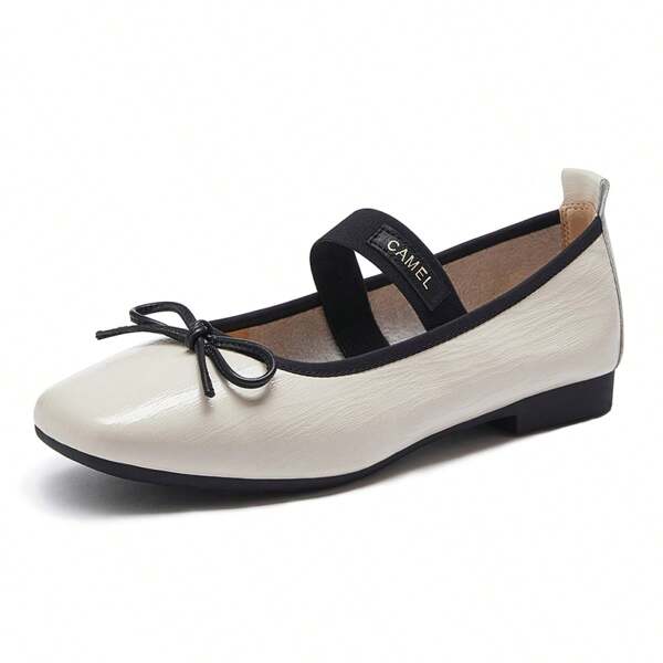 CAMEL CROWN Women's Casual Shoes, Spring And Summer Low-Heeled Ballet Flats, Small Leather Shoes, Mary Jane Shoes With A Single Strap.