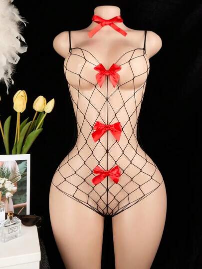 女士性感网眼紧身衣 - 情人节性感诱人内衣