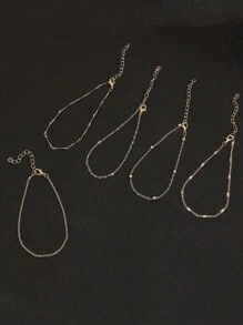 5 peças/Conjunto Tornozeleiras de Contas Empilháveis Minimalistas, Joias de Pé Elegantes para Mulheres, Adequado para Festa na Praia