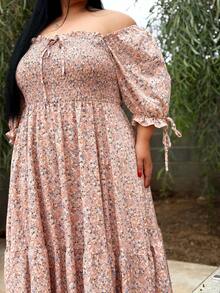 Truni 大码女式波西米亚风复古方领浪漫碎花多层连衣裙，适合节日穿着