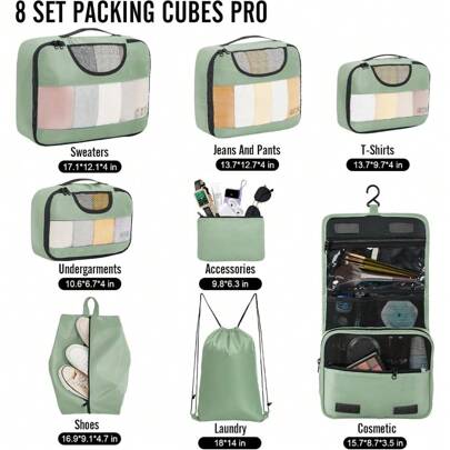 Local Shipping 2025 New Suitcase Organizer Bags Set For Luggage,  8 Set Packing Cubes For Travel Essentials, Road Trip Travel Accessories In 4 Sizes (