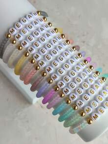 1 سوار شخصي شفاف ملون محبب بتصميم اسم، سوار مطاطي بسيط، قابل للتركيب، هدية شخصية، سوار صداقة، سوار للنساء، سوار متطابق، ملصق اسم شخصي، سوار حبيبات متعدد الألوان، هدية عيد الميلاد، هدية للأم/الأسرة/الأصدقاء، مناسب ليوم الأم، الزفاف، هدية وصيفة العروس، عيد الحب، هدية عيد الميلاد، مناسب للاستخدام طوال العام - متعدد الألوان - مشاهدة 5